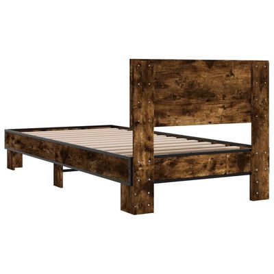 vidaXL Bedframe bewerkt hout en metaal gerookt eikenkleurig 100x200 cm