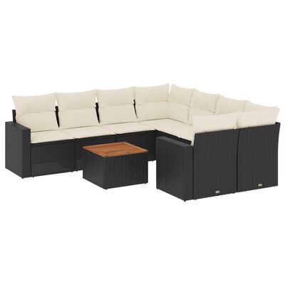 vidaXL 9-delige Loungeset met kussens poly rattan zwart