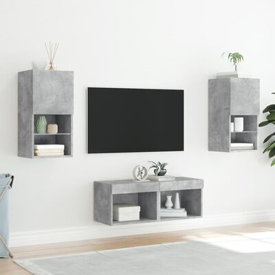 vidaXL 4-delige tv-wandmeubelset met LED-verlichting betongrijs