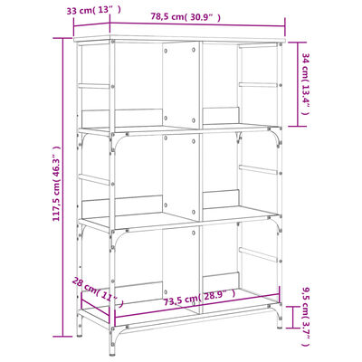 vidaXL Boekenrek 78,5x33x117,5 cm bewerkt hout grijs sonoma eikenkleur