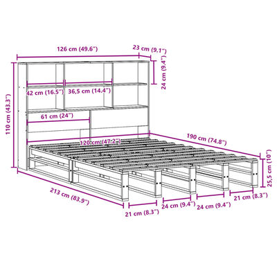 vidaXL Bed met boekenkast zonder matras massief hout wit 120x190 cm