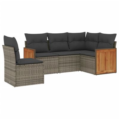 vidaXL 5-delige Loungeset met kussens poly rattan grijs