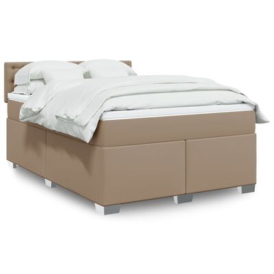 vidaXL Boxspring met matras kunstleer cappuccinokleurig 140x200 cm