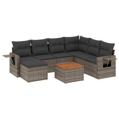 vidaXL 8-delige Loungeset met kussens poly rattan grijs