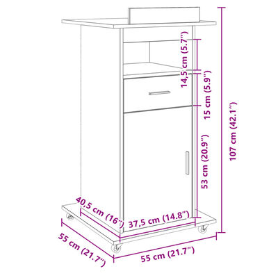 vidaXL Lessenaar met wielen en lade 55x55x107 cm bewerkt hout wit