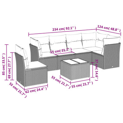 vidaXL 7-delige Loungeset met kussens poly rattan zwart