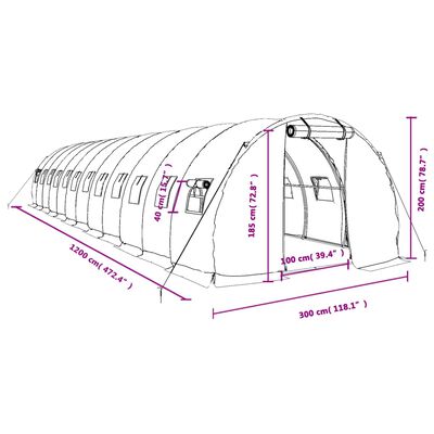 vidaXL Tuinkas met stalen frame 36 m² 12x3x2 m wit