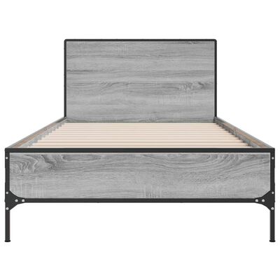 vidaXL Bedframe bewerkt hout en metaal grijs sonoma eiken 90x190 cm