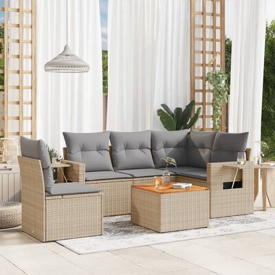 vidaXL 6-delige Loungeset met kussens poly rattan beige