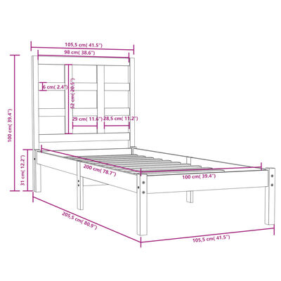 vidaXL Bedframe massief hout 100x200 cm