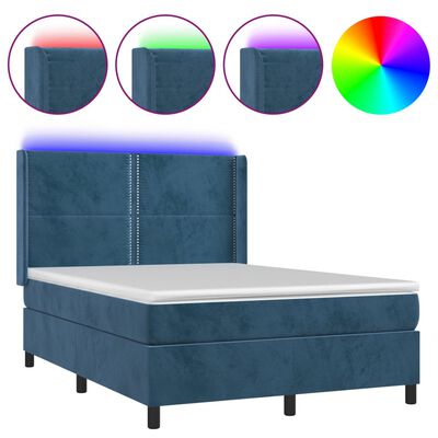 vidaXL Boxspring met matras en LED fluweel donkerblauw 140x190 cm