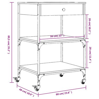 vidaXL Keukentrolley 60x48x89,5 cm bewerkt hout grijs sonoma eiken