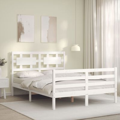 vidaXL Bedframe met hoofdbord massief hout wit 140x200 cm