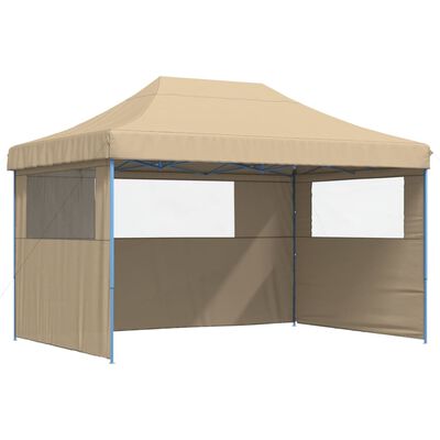 vidaXL Partytent inklapbaar pop-up met 3 zijwanden beige