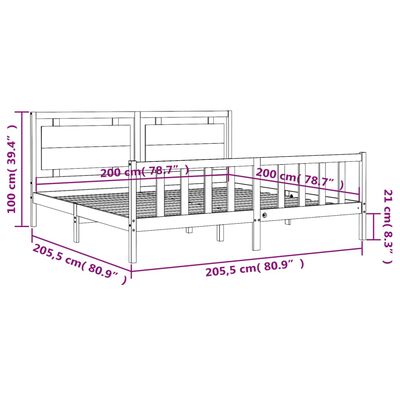 vidaXL Bedframe met hoofdbord massief hout honingbruin 200x200 cm