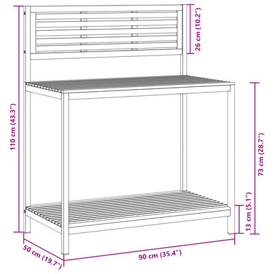 vidaXL Tuinwerktafel 90x50x110 cm massief acaciahout en staal