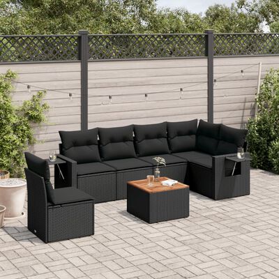 vidaXL 7-delige Loungeset met kussens poly rattan zwart