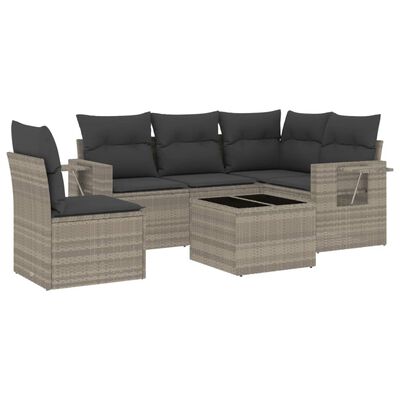 vidaXL 6-delige Loungeset met kussens poly rattan lichtgrijs