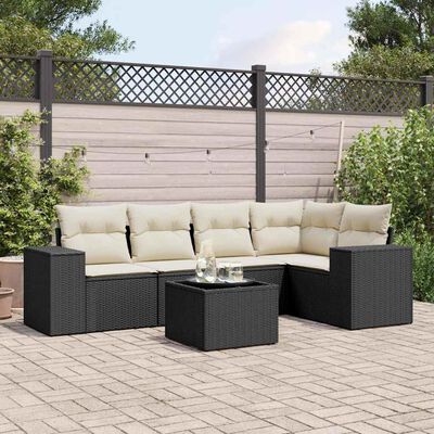 vidaXL 6-delige Loungeset met kussens poly rattan zwart