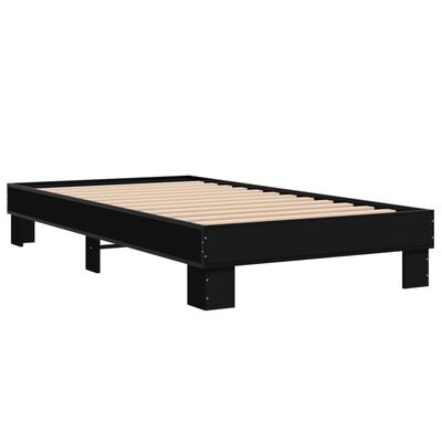 vidaXL Bedframe bewerkt hout en metaal zwart 75x190 cm