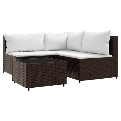 vidaXL 4-delige Loungeset met kussens poly rattan bruin