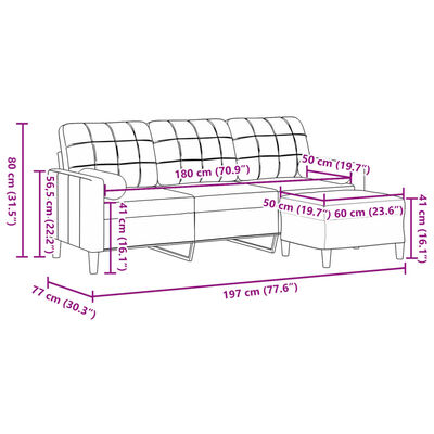 vidaXL Driezitsbank met voetenbank 180 cm fluweel zwart