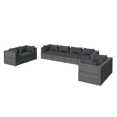 vidaXL 8-delige Loungeset met kussens poly rattan grijs