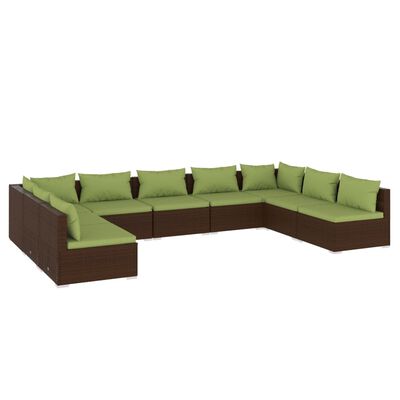 vidaXL 9-delige Loungeset met kussens poly rattan bruin