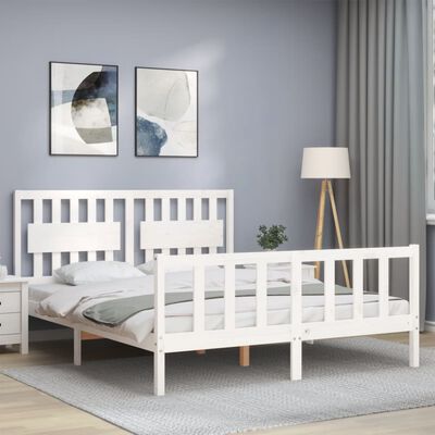 vidaXL Bedframe met hoofdbord massief hout wit