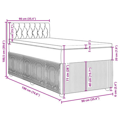 vidaXL Boxspring met matras fluweel lichtgrijs 90x190 cm