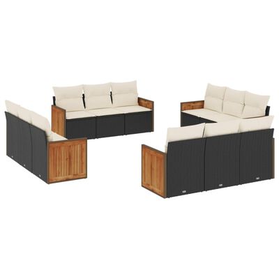 vidaXL 12-delige Loungeset met kussens poly rattan zwart