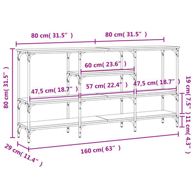 vidaXL Wandtafel 160x29x80 cm bewerkt hout gerookt eikenkleurig