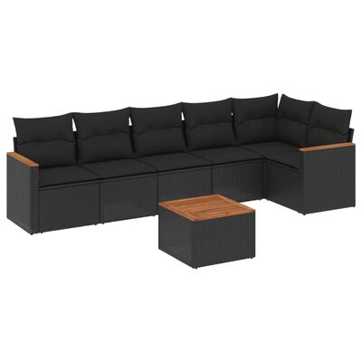 vidaXL 7-delige Loungeset met kussens poly rattan zwart