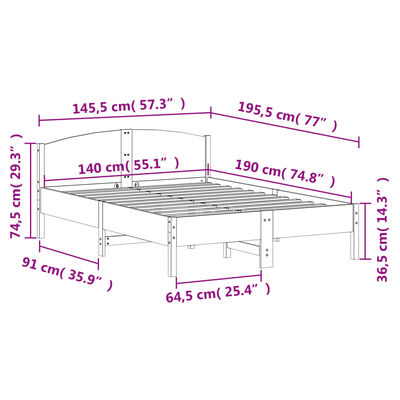 vidaXL Bedframe zonder matras massief grenenhout wit 140x190 cm