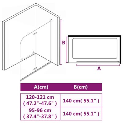 vidaXL Douchewand inklapbaar 2 panelen 120x140 cm ESG