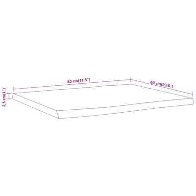 vidaXL Tafelblad rechthoekig natuurlijke rand 80x60x2,5 cm acaciahout