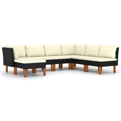 vidaXL 7-delige Loungeset met kussens poly rattan zwart