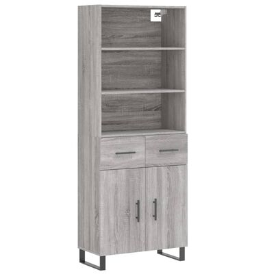 vidaXL Hoge kast 69,5x34x180 cm bewerkt hout grijs sonoma eikenkleurig