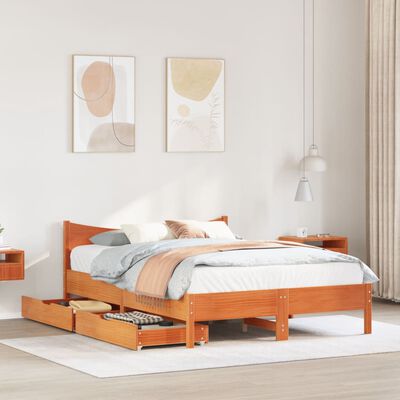 vidaXL Bedframe met lades massief grenenhout wasbruin 140x190 cm