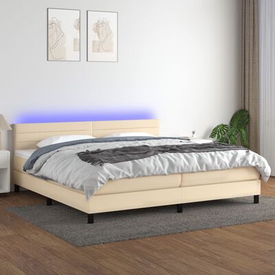 vidaXL Boxspring met matras en LED stof crèmekleurig 200x200 cm