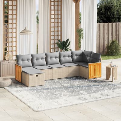 vidaXL 7-delige Loungeset met kussens poly rattan gemengd beige