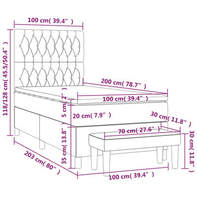 vidaXL Boxspring met matras fluweel donkergrijs 100x200 cm