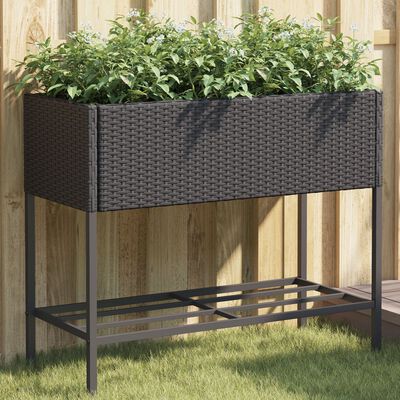 vidaXL Plantenbakken met schap 2 st 90x40x75 poly rattan zwart