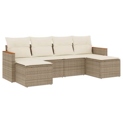 vidaXL 6-delige Loungeset met kussens poly rattan beige