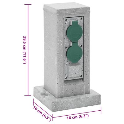 vidaXL Tuinstopcontact grondpin 4-wegs steen-look 16x16x29,5 cm grijs