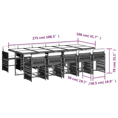 vidaXL 11-delige Tuinset met kussens poly rattan zwart