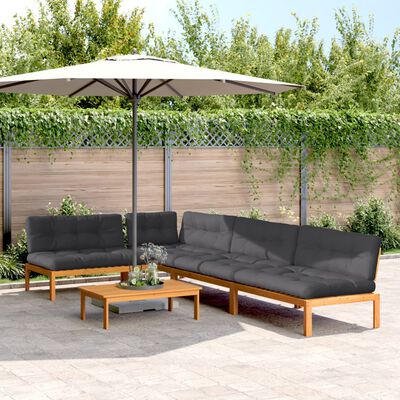 vidaXL 5-delige Loungeset pallet met kussens massief acaciahout