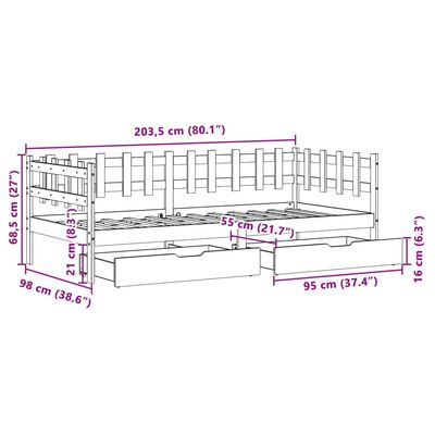 vidaXL Slaapbank met lades 80x200 cm massief grenenhout wit