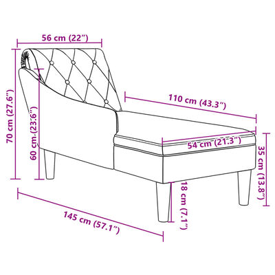 vidaXL Chaise longue met kussen en rechterarmleuning stof donkergrijs