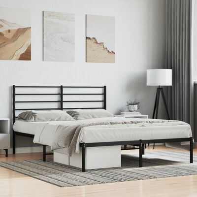 vidaXL Bedframe met hoofdbord metaal zwart 135x190 cm